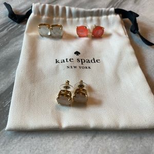 Set of 3 Kate Spade Square Stud Gold Tone Earrings Pink, White, Pearly